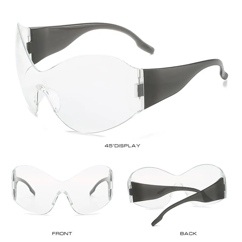 Oversized Futuristic Sunglasses for Women and Men, Trendy Rimless Y2K Sunglasses, Fashion Wrap Around Black Sun Glasses