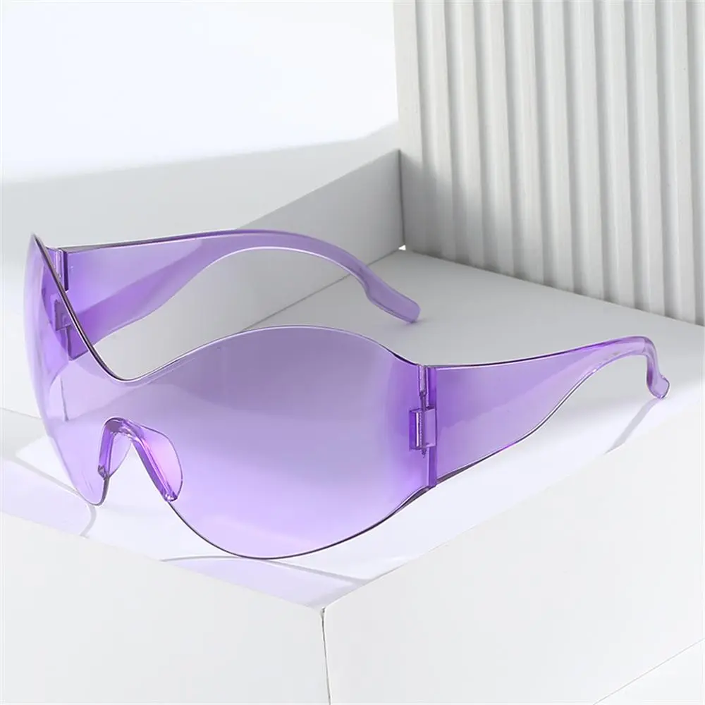 Oversized Futuristic Sunglasses for Women and Men, Trendy Rimless Y2K Sunglasses, Fashion Wrap Around Black Sun Glasses