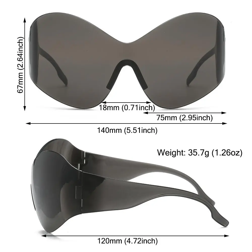 Oversized Futuristic Sunglasses for Women and Men, Trendy Rimless Y2K Sunglasses, Fashion Wrap Around Black Sun Glasses