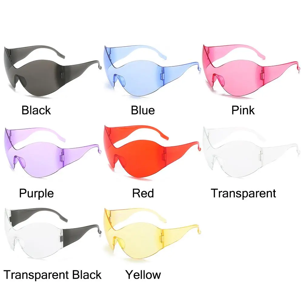 Oversized Futuristic Sunglasses for Women and Men, Trendy Rimless Y2K Sunglasses, Fashion Wrap Around Black Sun Glasses