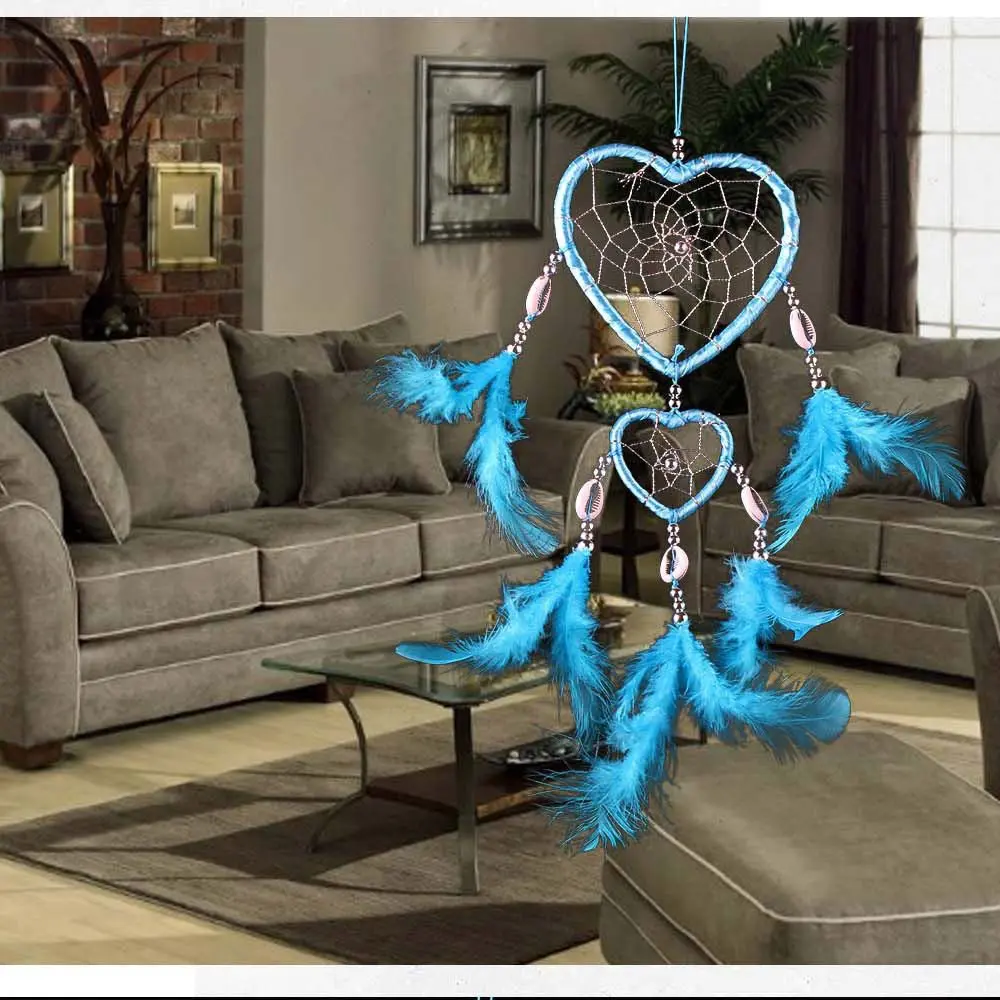 Feather Dream Catcher Wind Chimes Car Interior Wall Dream Catcher Ornaments Home Decoration Love Heart Shape
