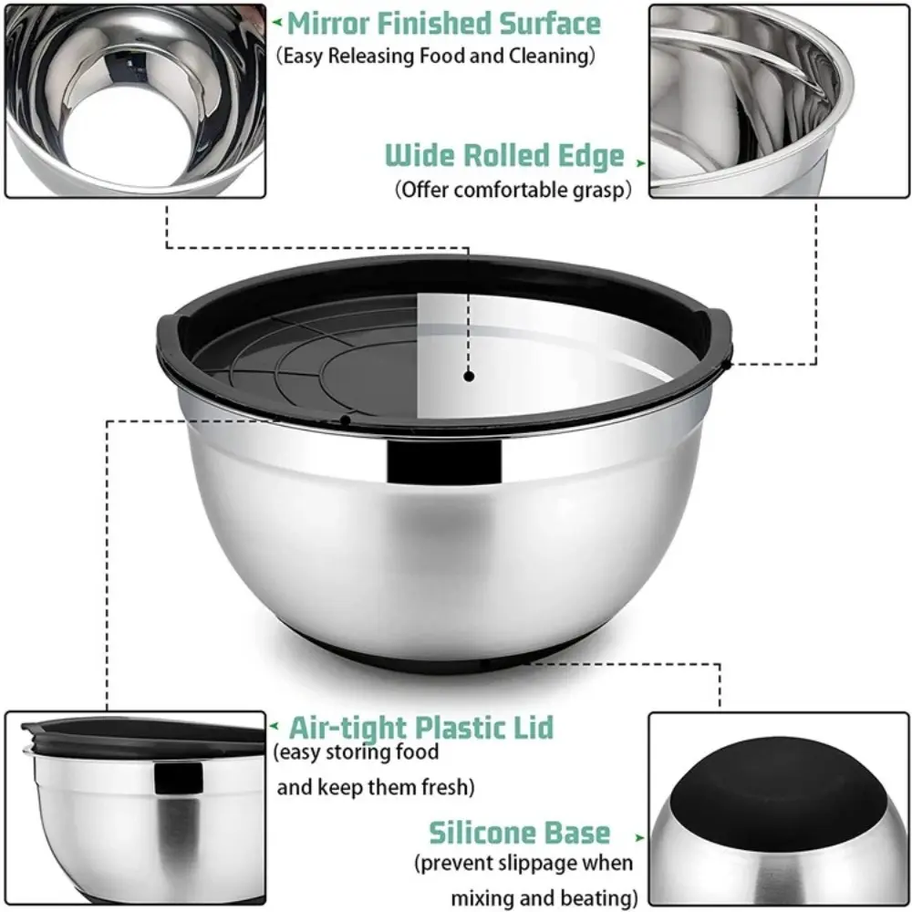 1Pcs Mixing Bowls with Lids and Non Slip Bases Stainless Steel Mixing Bowls Set for Baking Nesting Storage Bowls