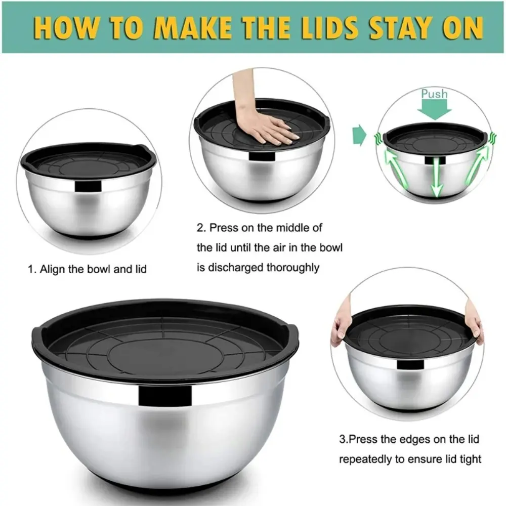 1Pcs Mixing Bowls with Lids and Non Slip Bases Stainless Steel Mixing Bowls Set for Baking Nesting Storage Bowls
