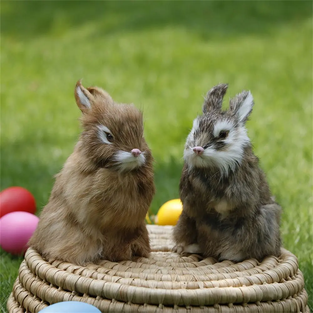 15CM Mini Realistic Cute White Plush Rabbits Fur Lifelike Animal Easter Bunny Simulation Rabbit Toy Model Birthday Gift