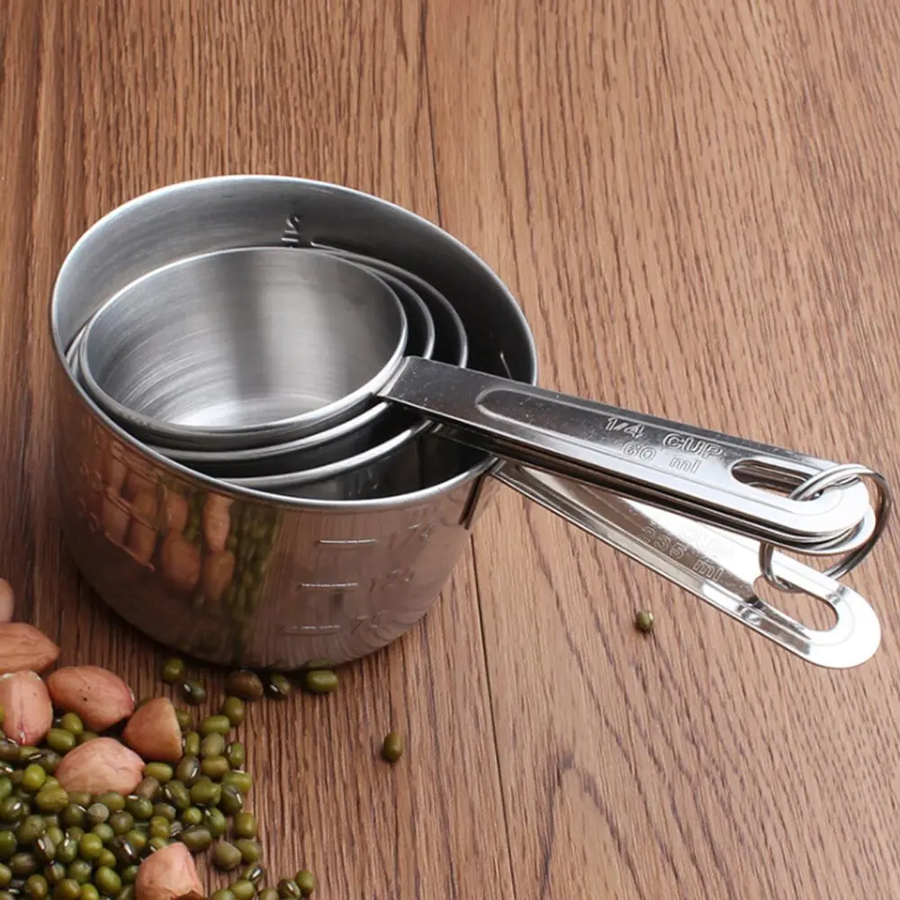 4 Pcs/Set Stainless Steel Measuring Cups Spoon Household Baking Flour Scoop Kitchen Gadgets Measuring Tool