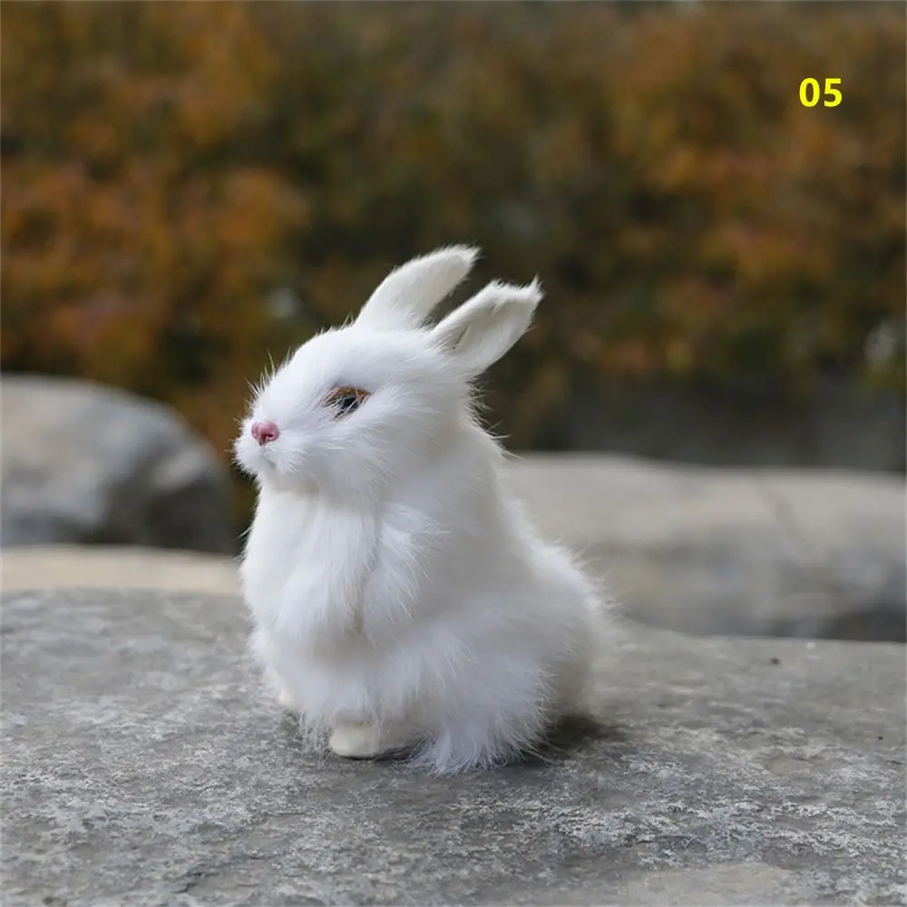 15CM Mini Realistic Cute White Plush Rabbits Fur Lifelike Animal Easter Bunny Simulation Rabbit Toy Model Birthday Gift