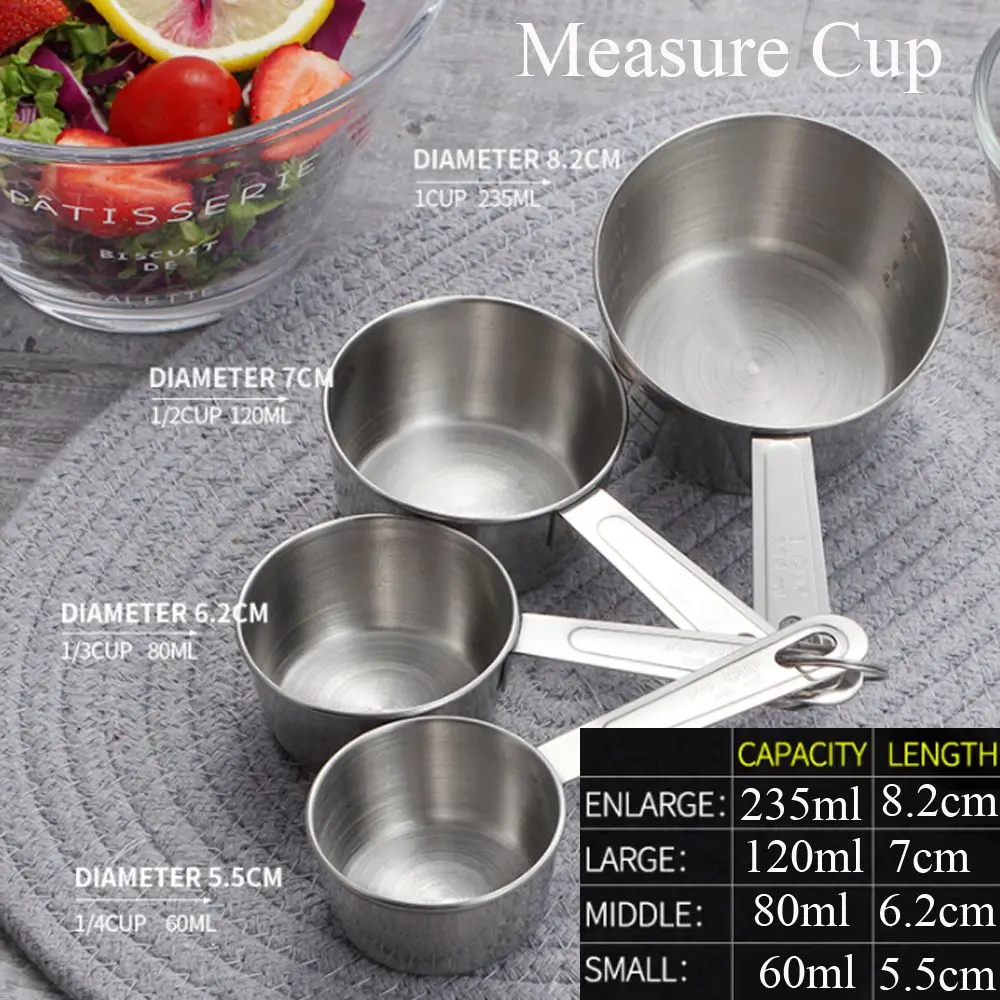 4 Pcs/Set Stainless Steel Measuring Cups Spoon Household Baking Flour Scoop Kitchen Gadgets Measuring Tool