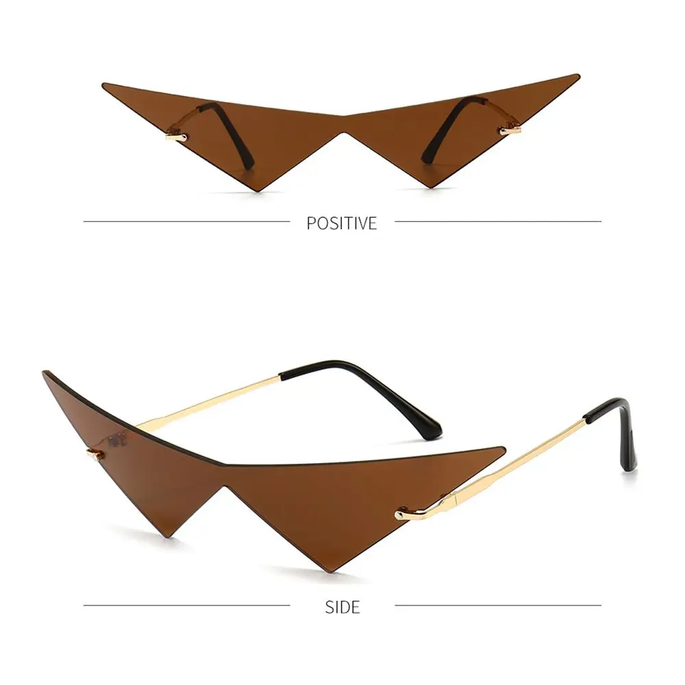 Women Triangle Sunglasses Fashion Oversized One Piece Rimless Sun Glasses Vintage Clear Ocean Lens Eyewear UV400