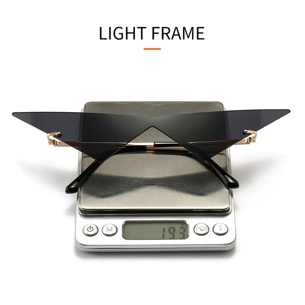 Women Triangle Sunglasses Fashion Oversized One Piece Rimless Sun Glasses Vintage Clear Ocean Lens Eyewear UV400
