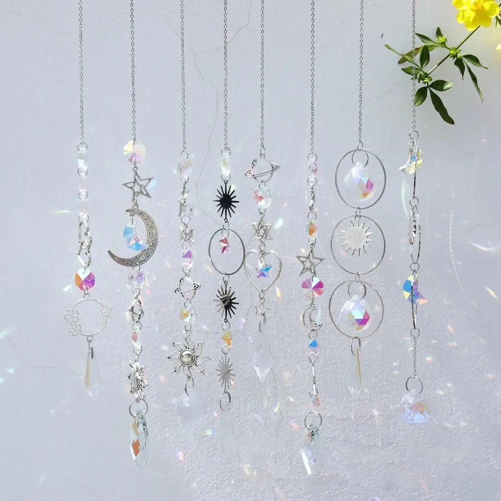 Sun Catcher Crystal Pendant Sun Moon Planet Hanging Decoration Prisms Wind Chimes Rainbow Maker for Home Garden Decor Gift