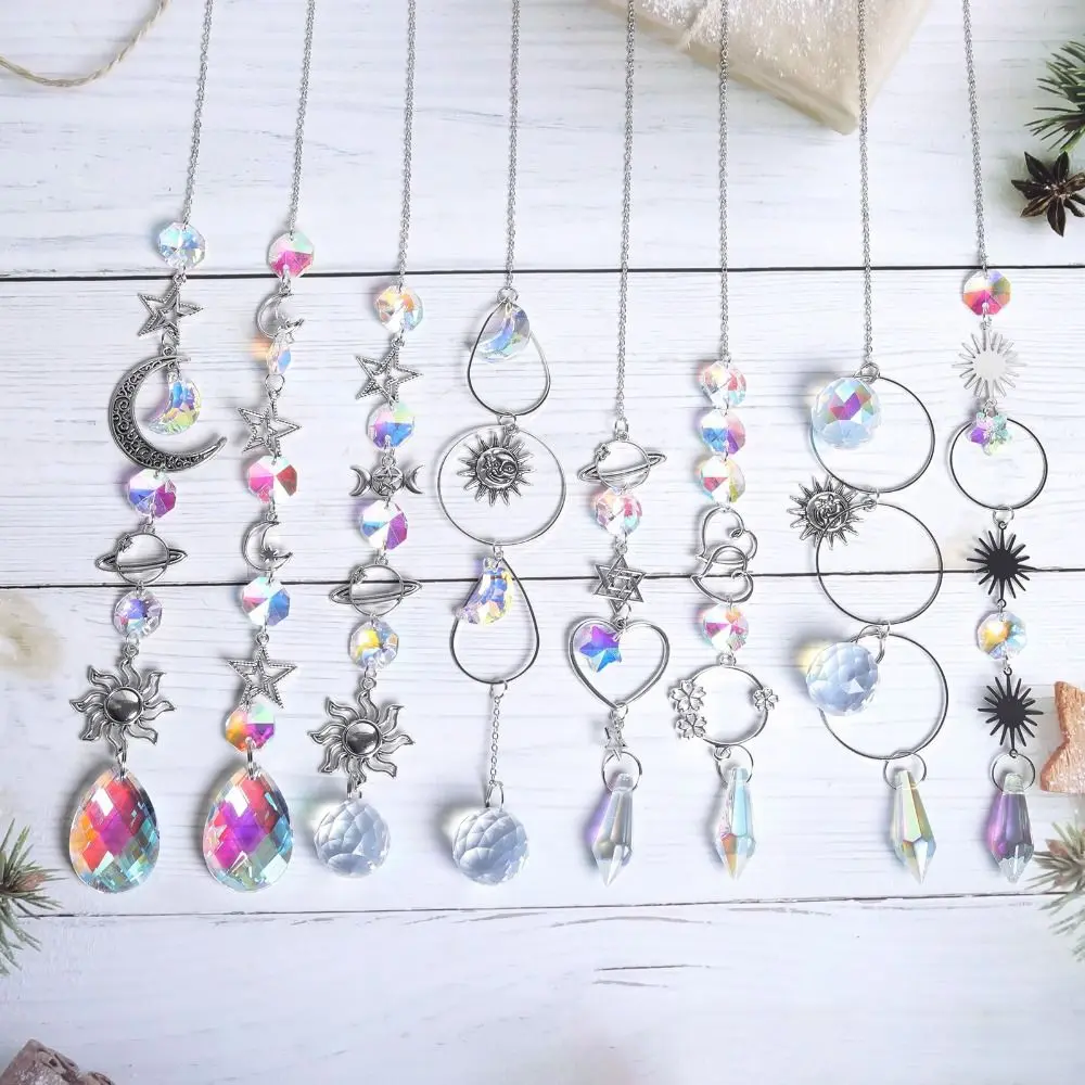 Sun Catcher Crystal Pendant Sun Moon Planet Hanging Decoration Prisms Wind Chimes Rainbow Maker for Home Garden Decor Gift