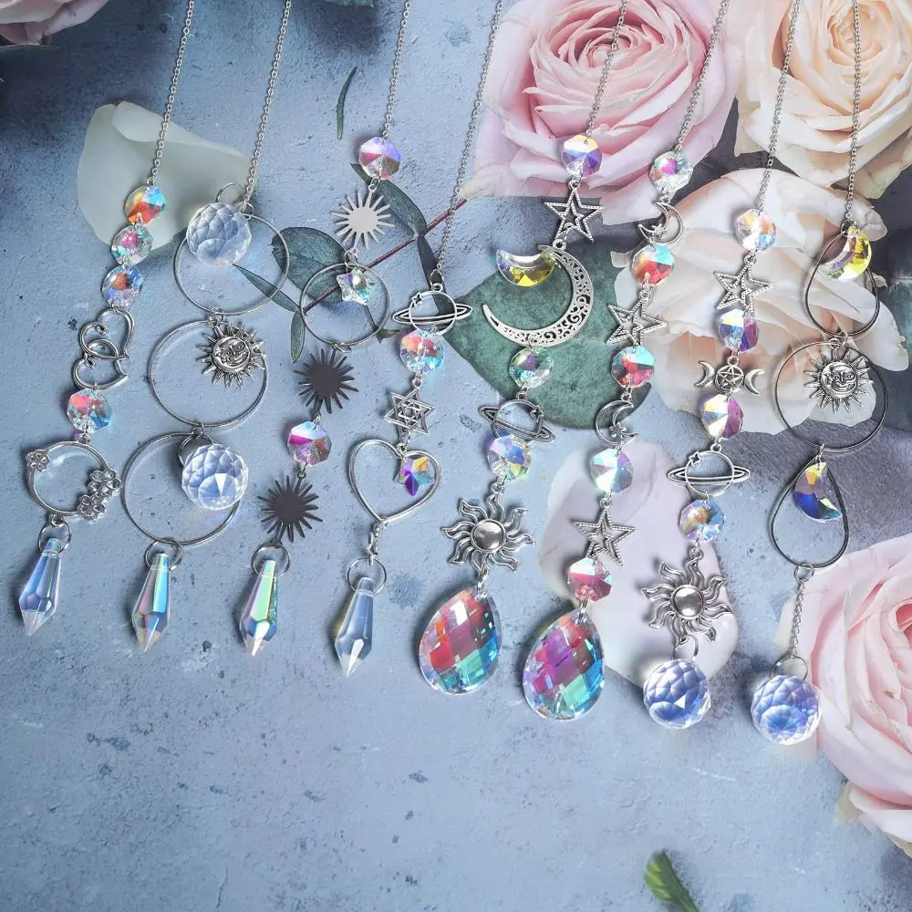 Sun Catcher Crystal Pendant Sun Moon Planet Hanging Decoration Prisms Wind Chimes Rainbow Maker for Home Garden Decor Gift