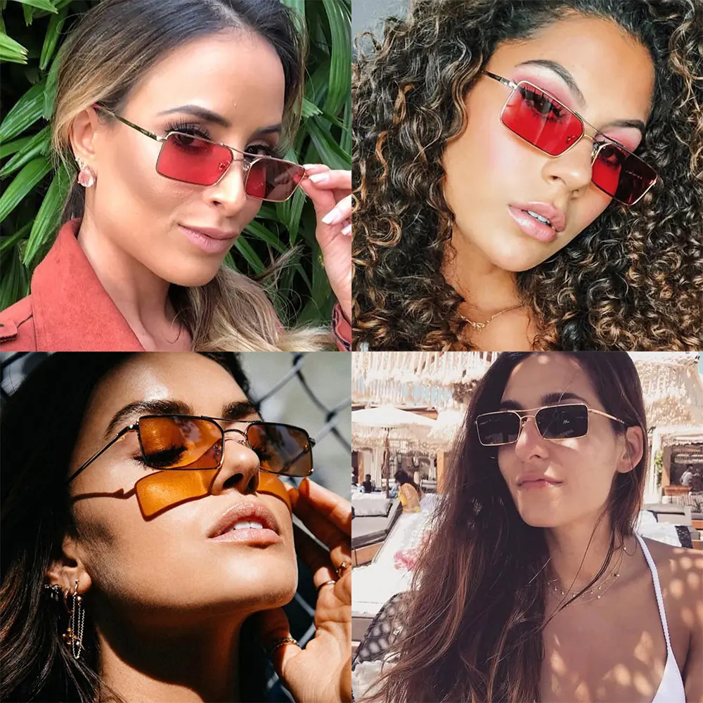 Classic Retro Rectangle Sunglasses for Women and Men Vintage Fashion Metal Frame UV400 Lens Sun Glasses
