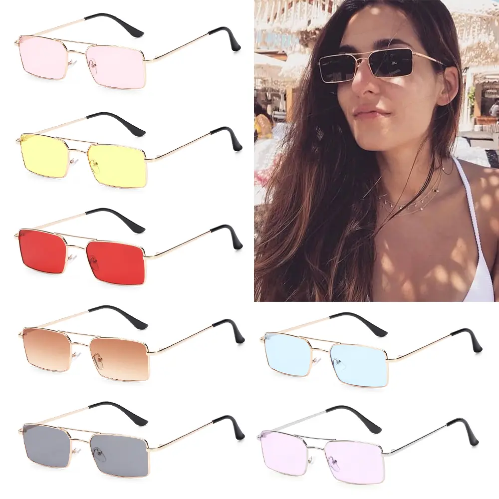 Classic Retro Rectangle Sunglasses for Women and Men Vintage Fashion Metal Frame UV400 Lens Sun Glasses