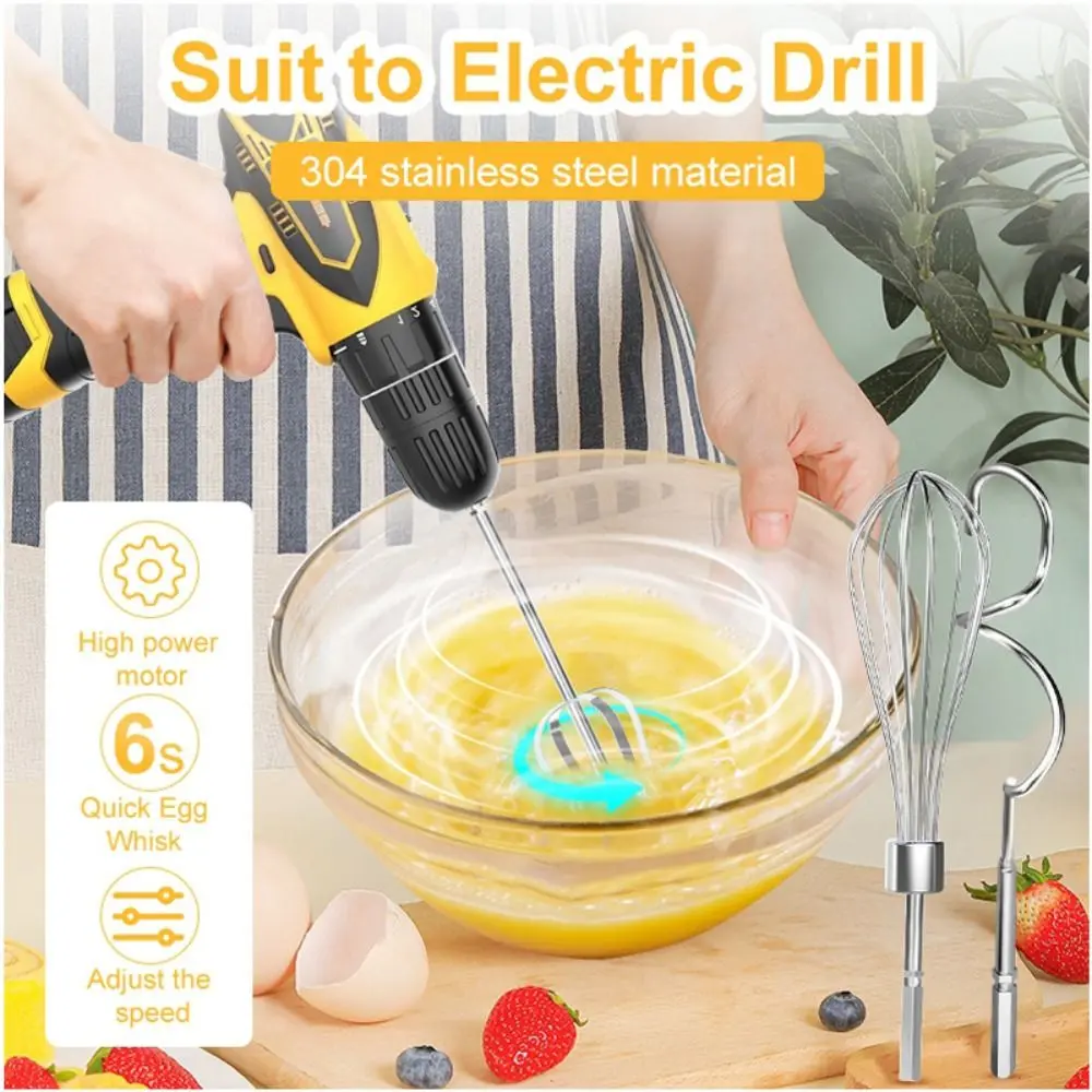 Stainless Steel Egg Beater Mixer For Egg Baking Tools Cream Butter Whisk Mixer Suitable For Electric Drill Kitchen Accessories