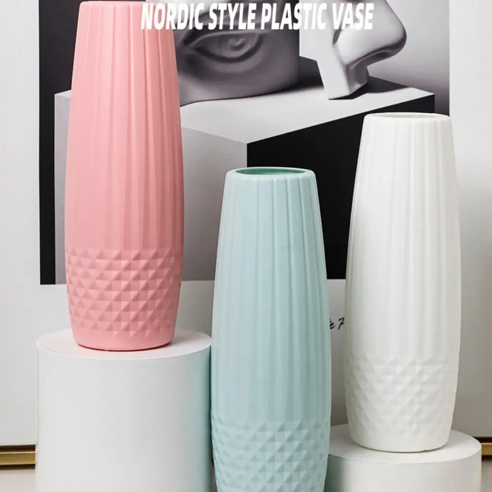 PE Flower Vase New Nordic Style Diamond Design Flower Pot Imitation Ceramic Modern Flower Arrangement Home Decoration