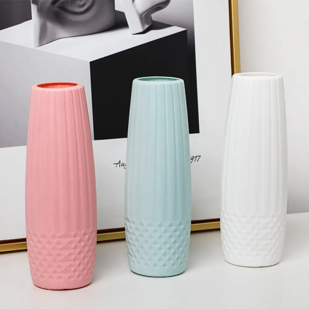 PE Flower Vase New Nordic Style Diamond Design Flower Pot Imitation Ceramic Modern Flower Arrangement Home Decoration