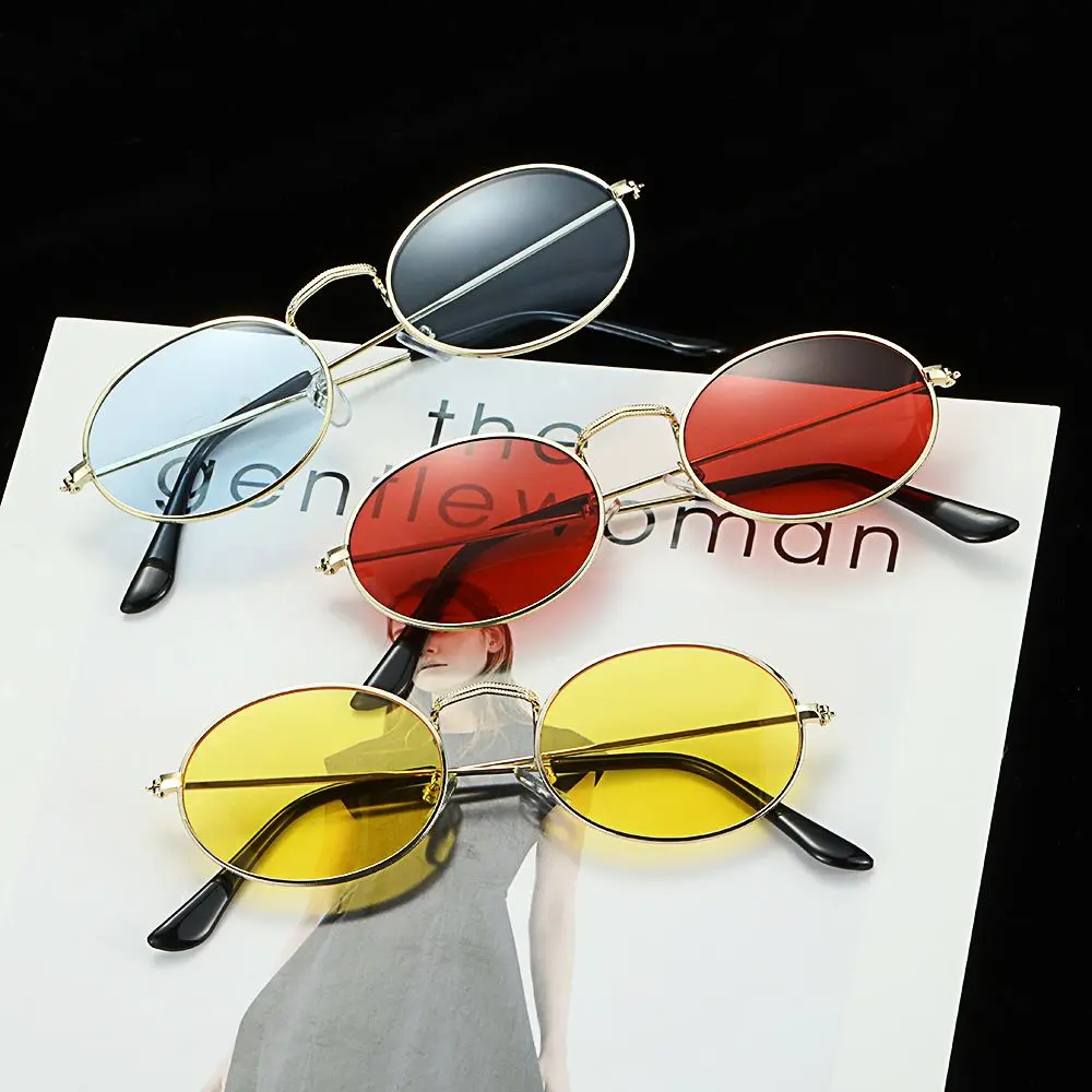 Oval Sunglasses Gold Silver Frame Retro Festival 400UV Gradient Mirror Glasses