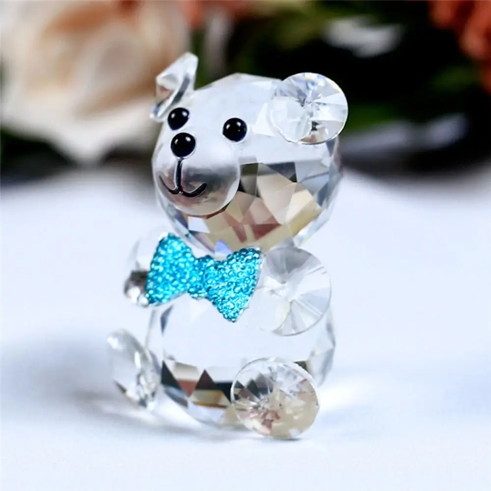 Bear Statue, Beautiful Glass Bear Decoration Cute Red Love Little Bear Statue Home Decoration Dining Table Animal Collection