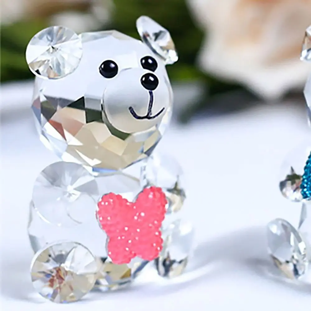 Bear Statue, Beautiful Glass Bear Decoration Cute Red Love Little Bear Statue Home Decoration Dining Table Animal Collection