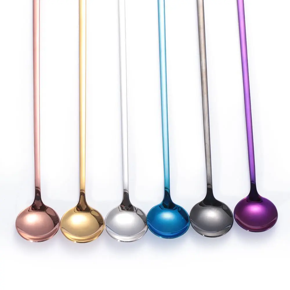 Rainbow Stir Coffee Spoon Long Handle Ice Cream Spoons Eco-friendly Stainless Steel Tableware Kitchen Supplies