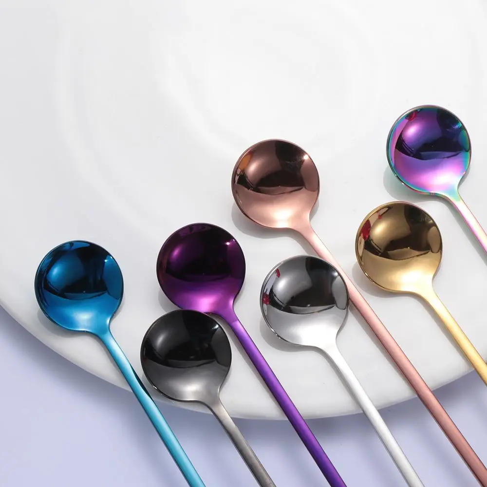 Rainbow Stir Coffee Spoon Long Handle Ice Cream Spoons Eco-friendly Stainless Steel Tableware Kitchen Supplies