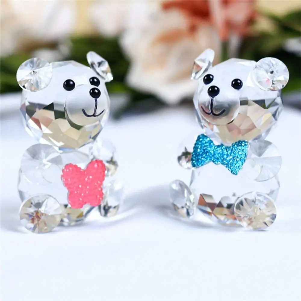 Bear Statue, Beautiful Glass Bear Decoration Cute Red Love Little Bear Statue Home Decoration Dining Table Animal Collection