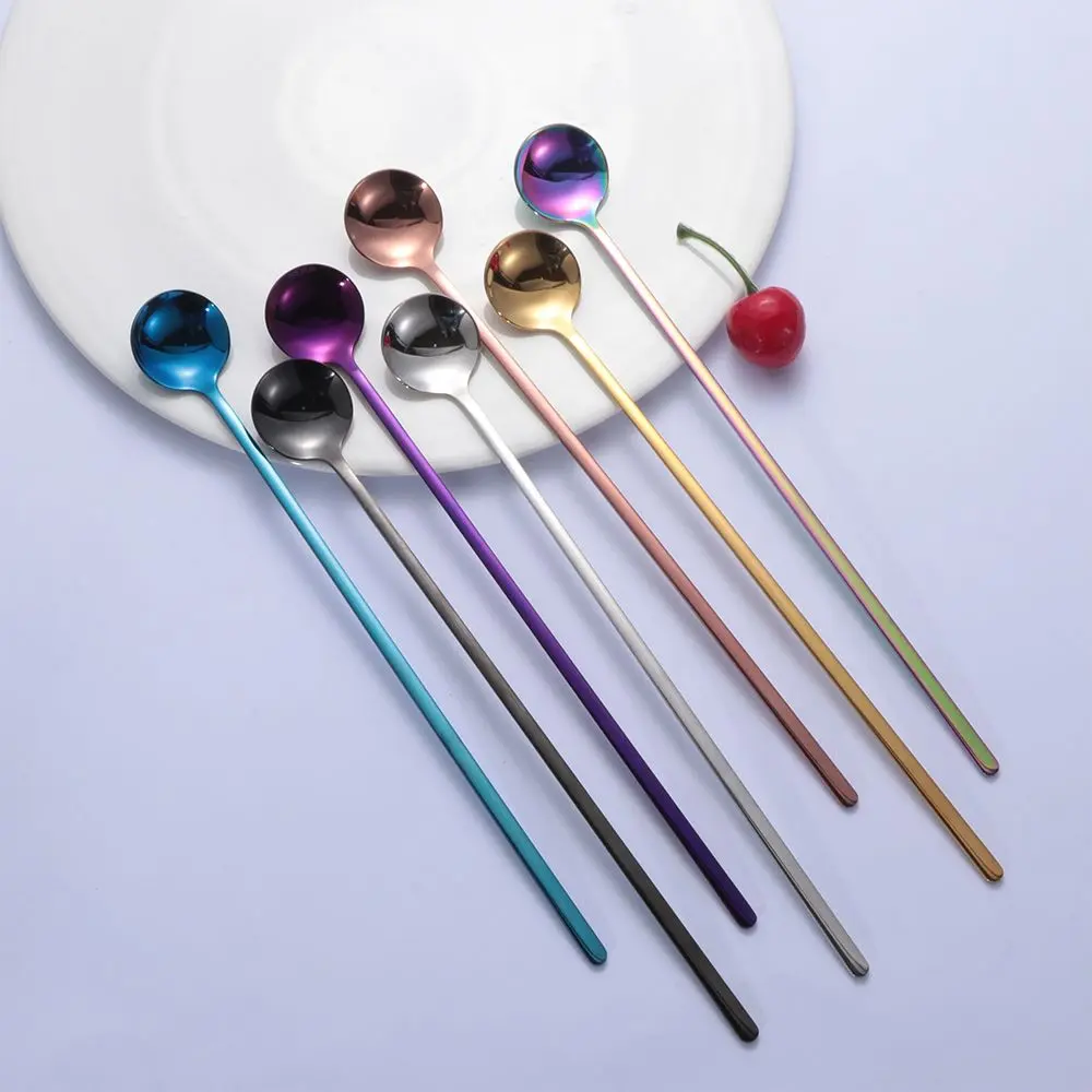 Rainbow Stir Coffee Spoon Long Handle Ice Cream Spoons Eco-friendly Stainless Steel Tableware Kitchen Supplies