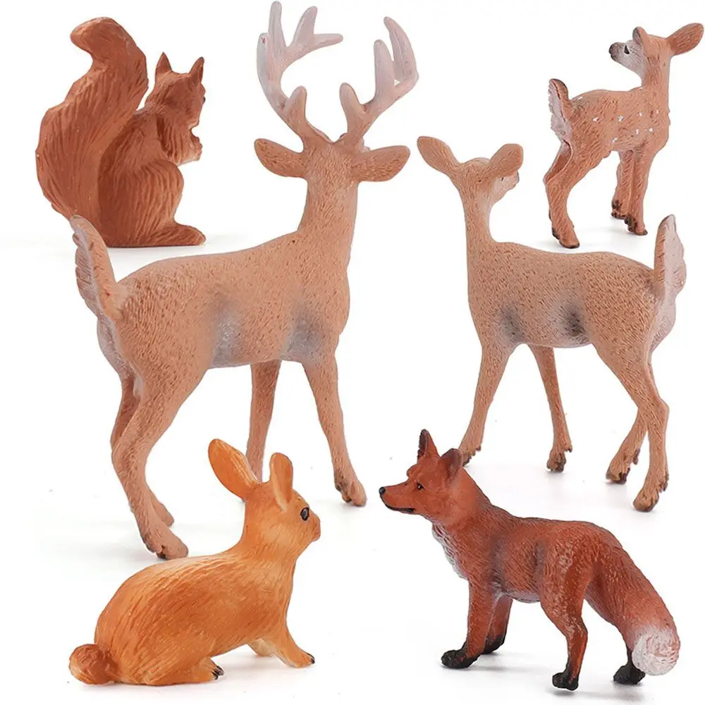 Artificial Deer Family, Fox, Rabbit, Squirrel Animals Figures Woodland Creatures Figurines Miniature Toy Cake Toppers Home Decor