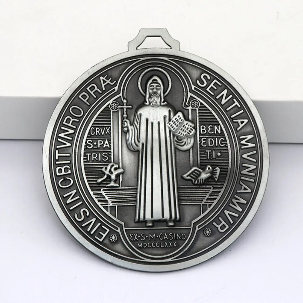 Extra Large Saint Benito Medal 5 Inch Vintage Brass Saint Benedict Round Prize Home Decor Pendant Zinc Alloy