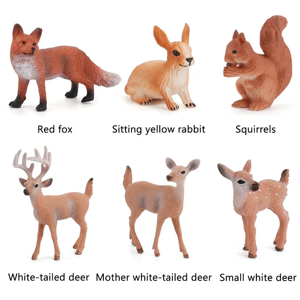 Artificial Deer Family, Fox, Rabbit, Squirrel Animals Figures Woodland Creatures Figurines Miniature Toy Cake Toppers Home Decor