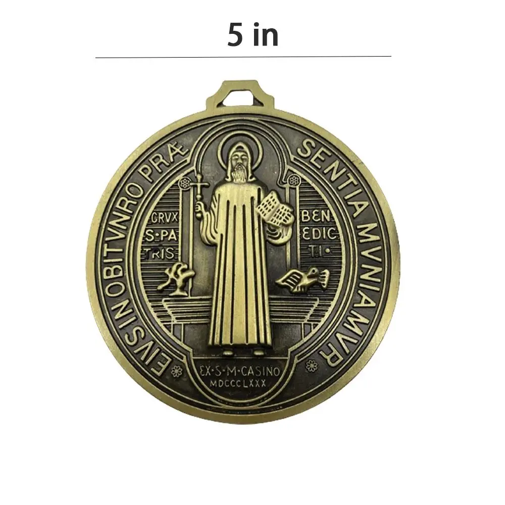 Extra Large Saint Benito Medal 5 Inch Vintage Brass Saint Benedict Round Prize Home Decor Pendant Zinc Alloy