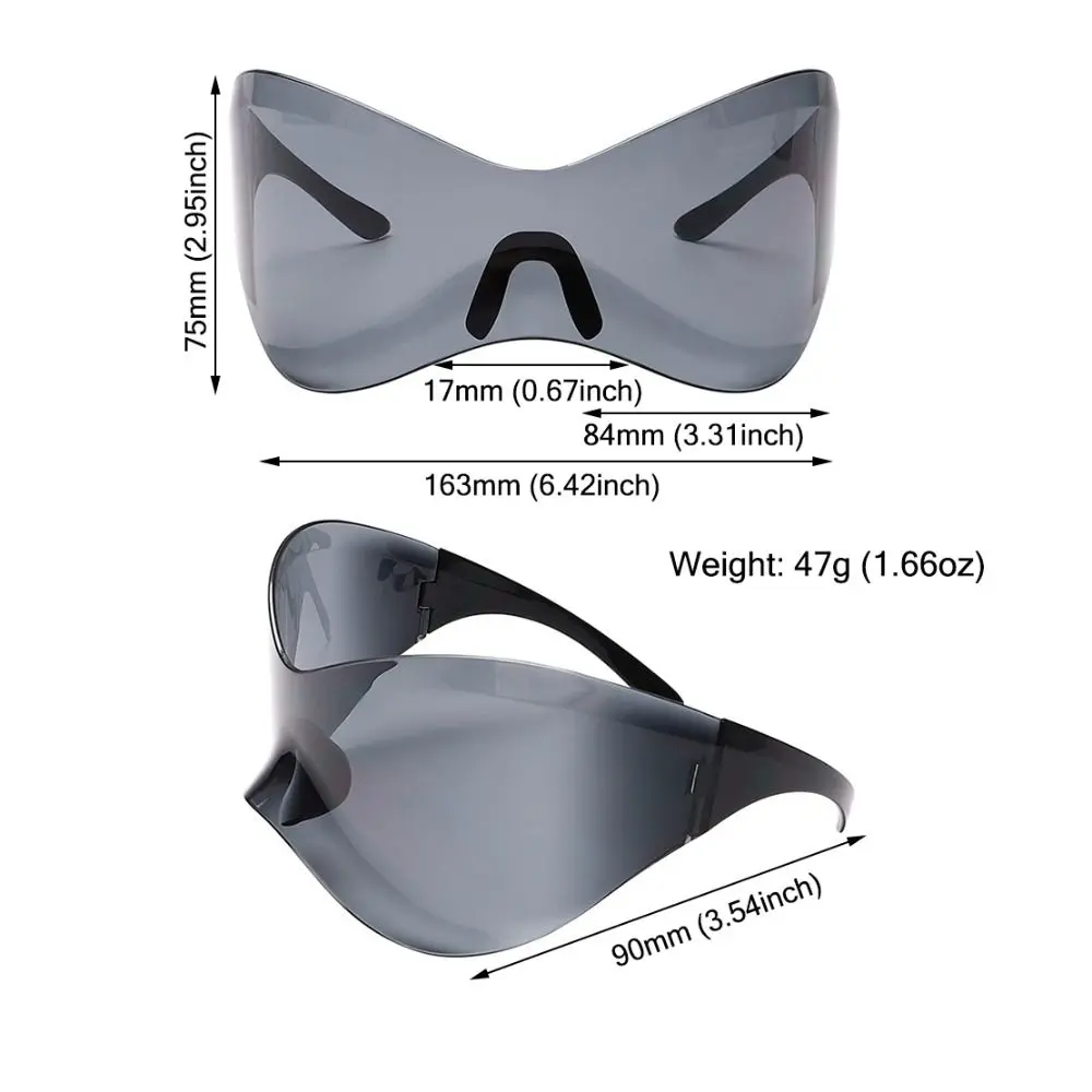 Futuristic Sunglasses for Men Women Oversized Wrap Around Punk Y2K Sunglasses Goggle Silver Sports Sun Glasses Fashion Chic