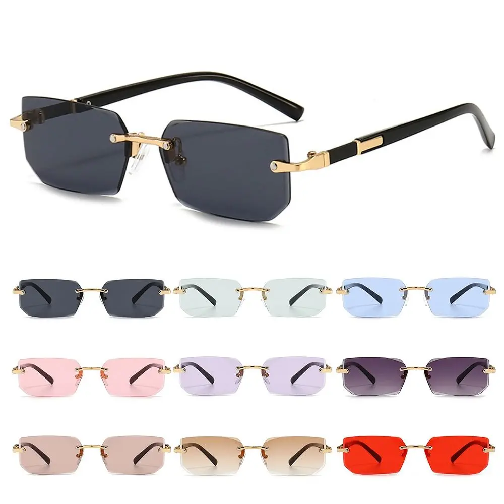 Trendy Rimless Sunglasses for Men Women Fashion Frameless Rectangle Sun Glasses Retro Shades Summer Traveling Eyewear UV400
