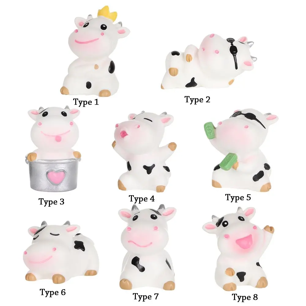 Cartoon Cow Figurines Miniature Cattle Scene Animal Model Little Statue Fairy Garden Micro Landscape Home Decoration Handicrafts