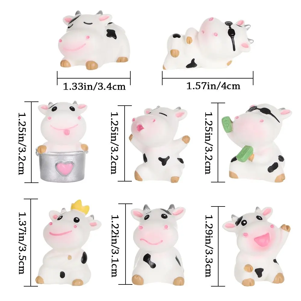 Cartoon Cow Figurines Miniature Cattle Scene Animal Model Little Statue Fairy Garden Micro Landscape Home Decoration Handicrafts