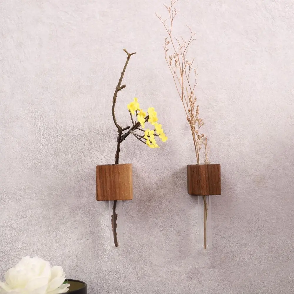 Wooden Test Tube Vase DIY Flower Arrangement Magnetic Simulation Flower Vase Refrigerator Sticker Home Kitchen Decoration