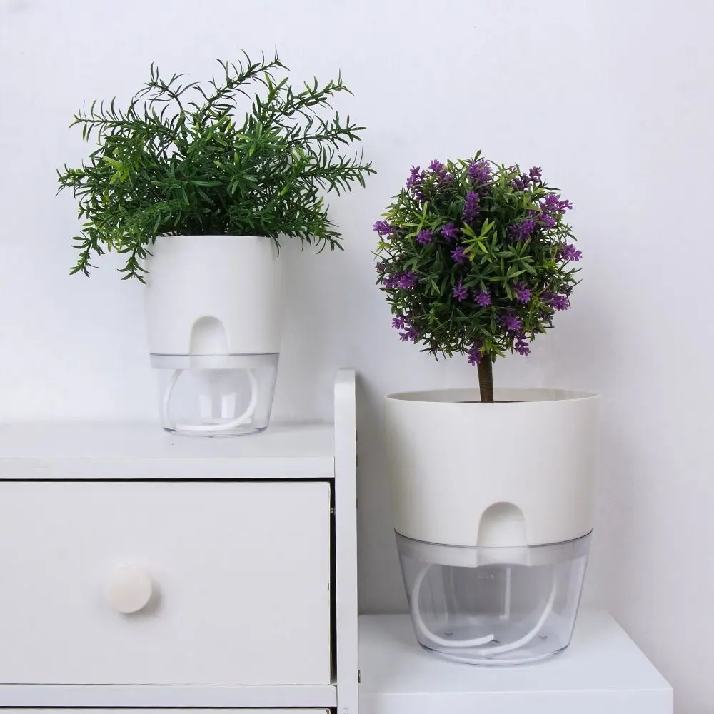 2-Layer Lazy Automatic Watering Flowerpot Sprinkling Fower Pot Automatic Water Container with Cotton Rope Home Garden Decor