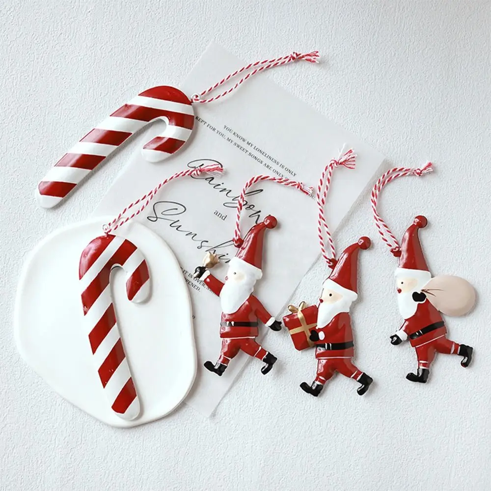 Red&White Christmas Hanging Pendants Double-sides Painted Nordic Embellishment Iron Art Festival Favors Drop Ornaments Festival
