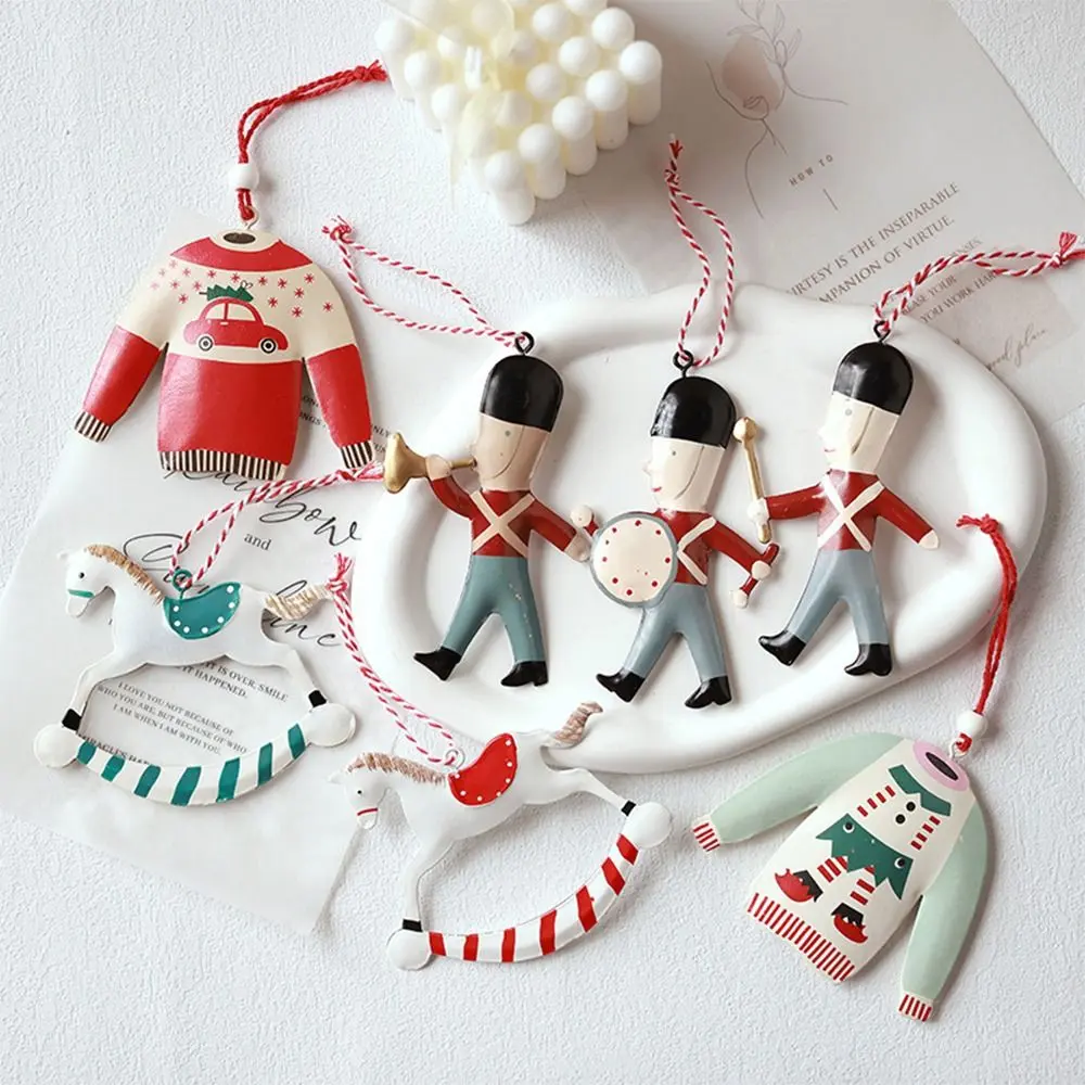 Red&White Christmas Hanging Pendants Double-sides Painted Nordic Embellishment Iron Art Festival Favors Drop Ornaments Festival