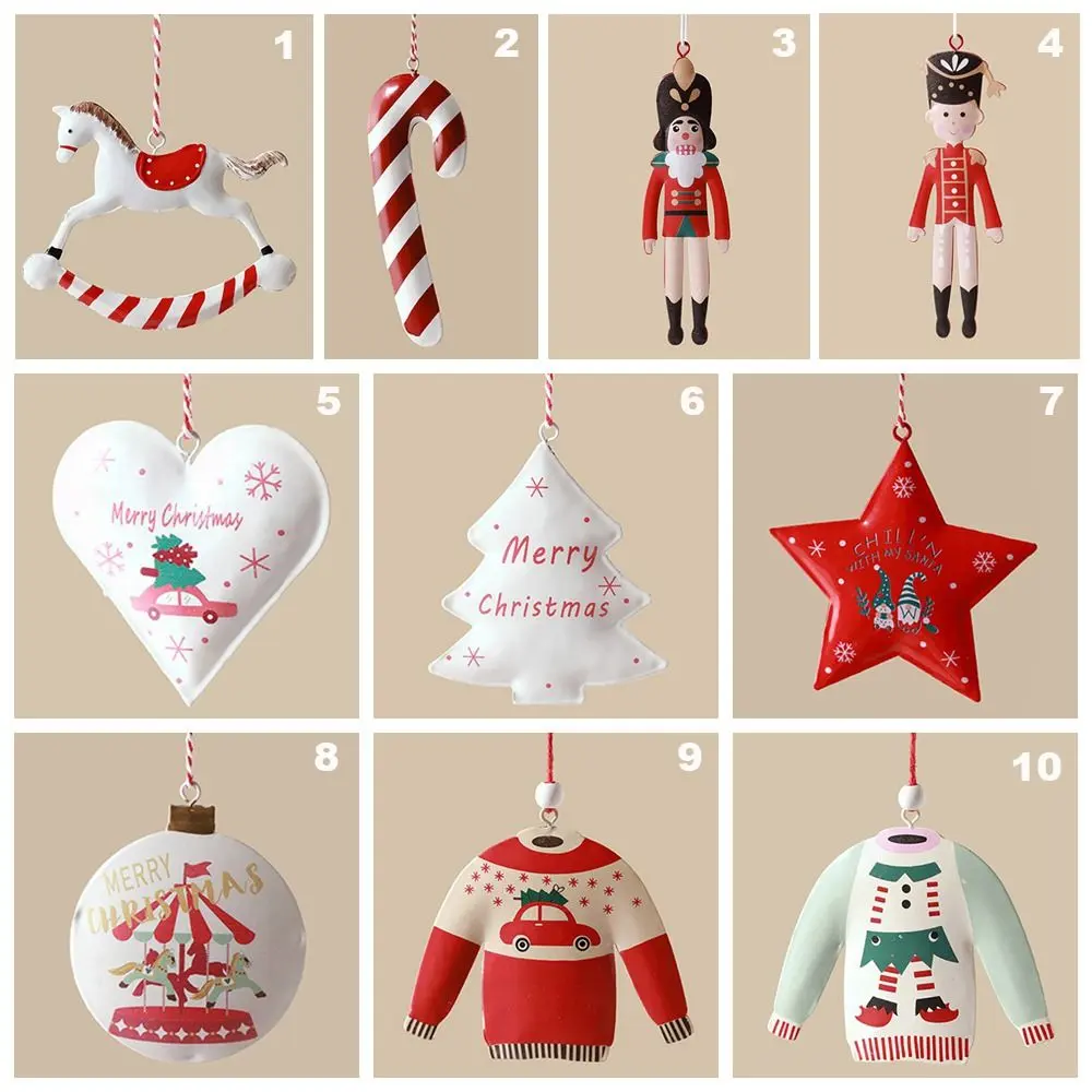 Red&White Christmas Hanging Pendants Double-sides Painted Nordic Embellishment Iron Art Festival Favors Drop Ornaments Festival