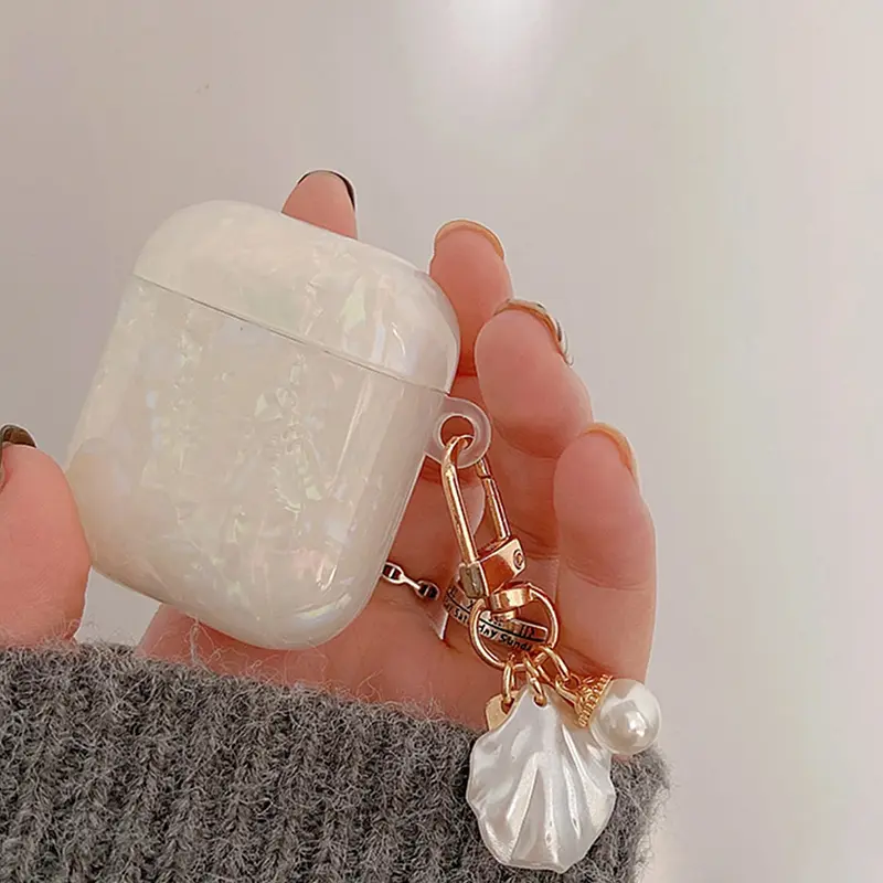 Luxury White Pearly Shell Pendant Silicone Case For Apple Airpods 4 3 Air Pods Pro 2 1 Wireless Bluetooth Headphones Accessories