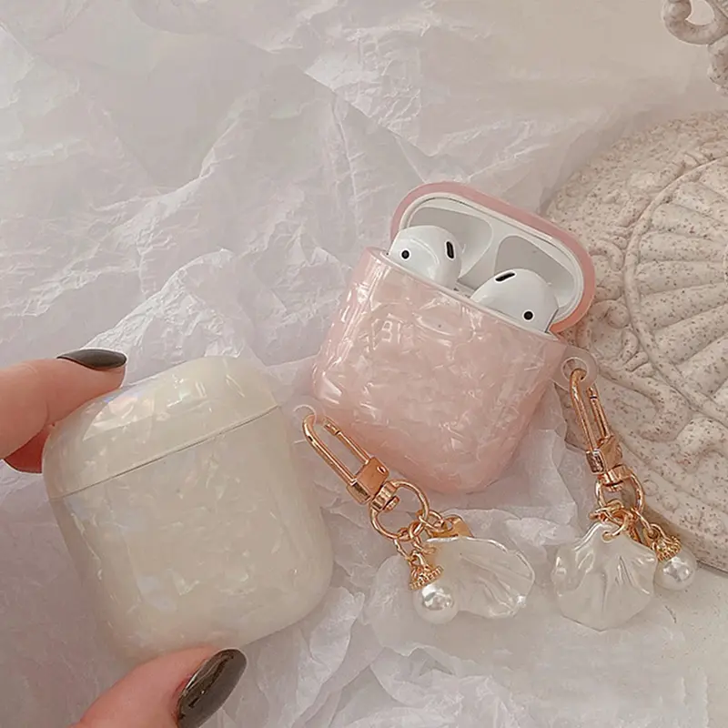 Luxury White Pearly Shell Pendant Silicone Case For Apple Airpods 4 3 Air Pods Pro 2 1 Wireless Bluetooth Headphones Accessories