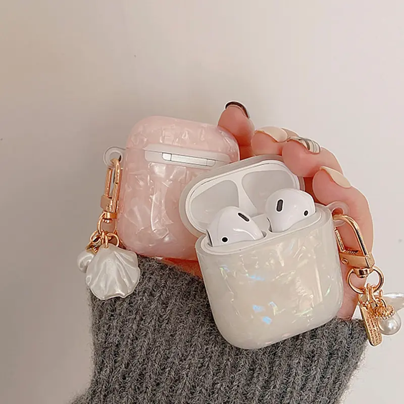Luxury White Pearly Shell Pendant Silicone Case For Apple Airpods 4 3 Air Pods Pro 2 1 Wireless Bluetooth Headphones Accessories