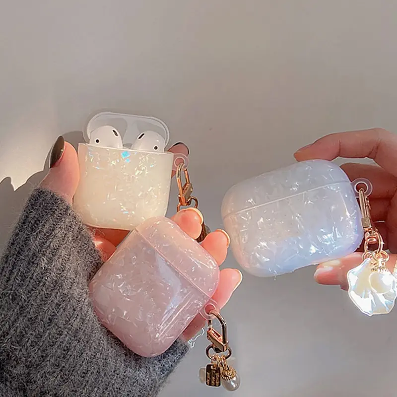 Luxury White Pearly Shell Pendant Silicone Case For Apple Airpods 4 3 Air Pods Pro 2 1 Wireless Bluetooth Headphones Accessories