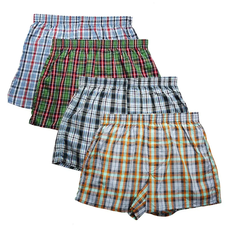 High Quality Brand 3-Pack Men's Boxer Shorts Woven Cotton 100% Classic Plaid Combed Male Underpant Loose Breathable Oversize