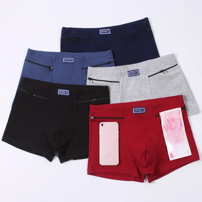 Men's Pockets Underwear Anti-theft Briefs Boxer Panties,two Zippers Pockets Cotton Underpants,mens Boxers Briefs,booty Shorts
