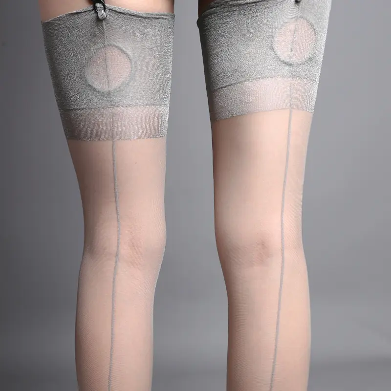 Retro Cuban Heel Back Seam Thigh High Stockings 8D Thin Transparent Medias Wide Rib Top Edge Nylon Pantyhose Women Sexy Lingerie