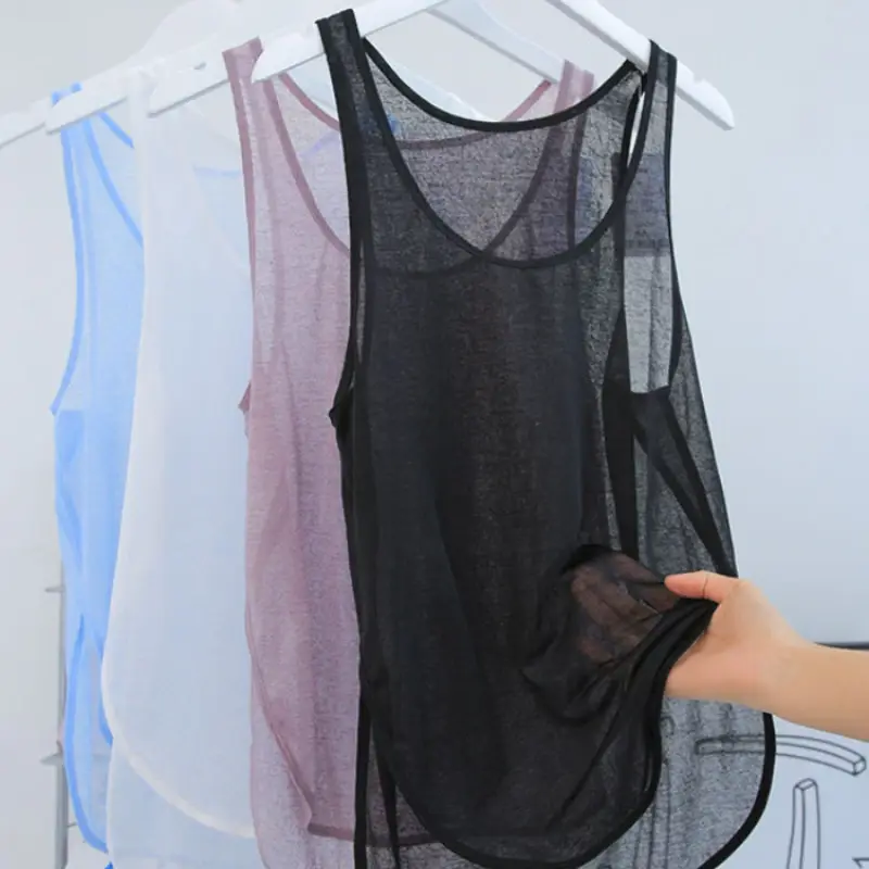 Women's Workout Yoga Tops Sheer Mesh Gym Exercise Shirts Flowy loose  Tank Top Summer Side Split Sleeveless Shirts 2024 Fashion