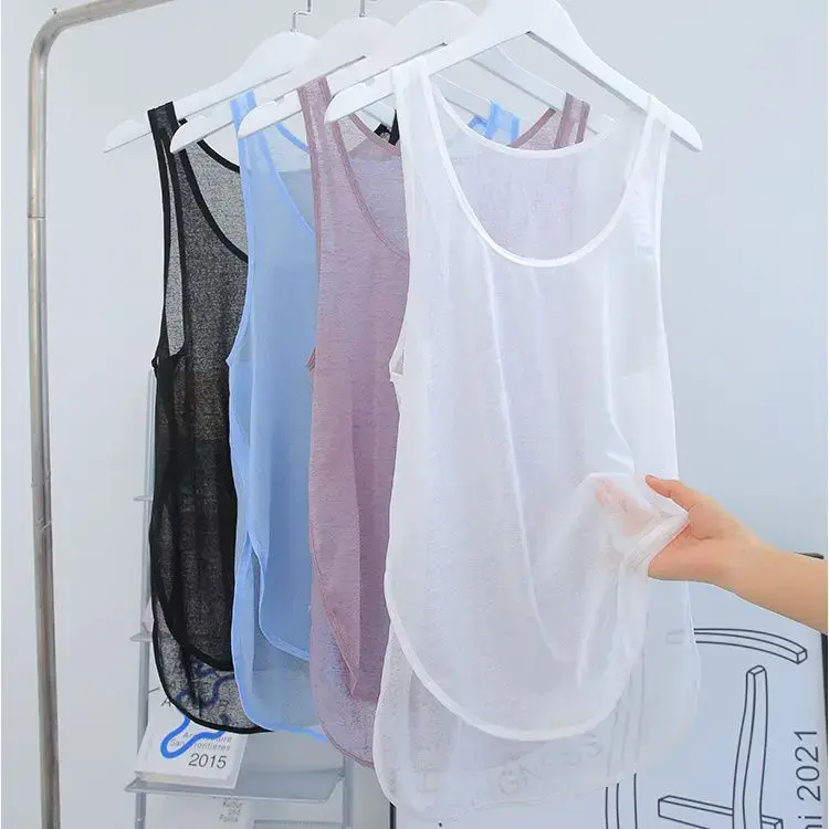 Women's Workout Yoga Tops Sheer Mesh Gym Exercise Shirts Flowy loose  Tank Top Summer Side Split Sleeveless Shirts 2024 Fashion